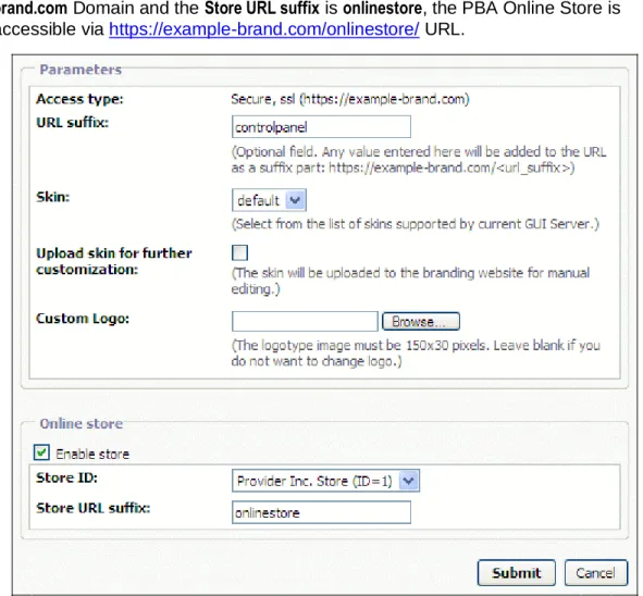 Figure 10: PBA Online Store Parameters  8  Click on the Finish button. 