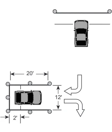 Figure 2: Curved path backing - sight side (Y-turn) and right turn You must back your vehicle from a 90-degree angle into a simulated  driveway