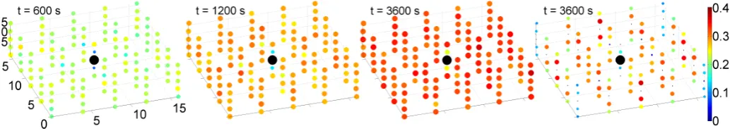 Figure 10: A) The distribution of the nuclear spin polarization at various time points during the buildup