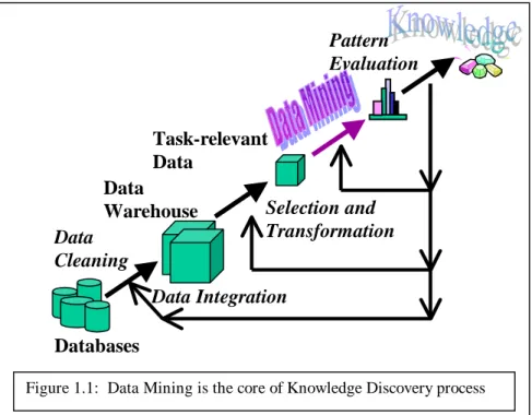 Figure 1.1:  Data Mining is the core of Knowledge Discovery process 