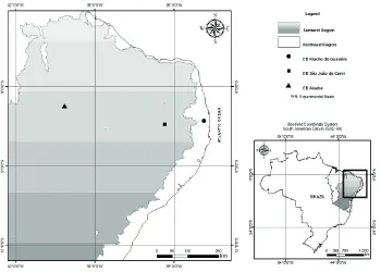 Fig. 1 Location of three experimental basins, where two of them are located to semi-arid region of Brazil
