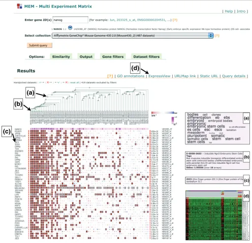Figure 1MEM user interface and results for the transcription factor NANOG