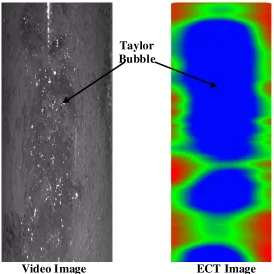 Figure 8: Visualization of ECT and high speed image for slug flow in vertical pipe. 