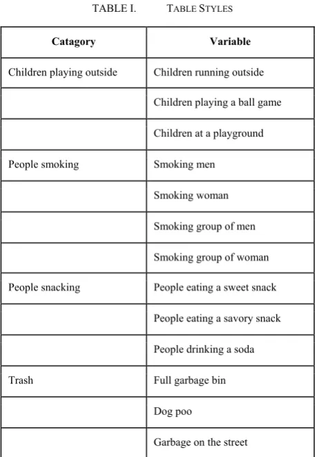 TABLE I.  TABLE STYLES 
