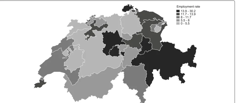 Fig. 1 Employment rates of asylum seekers in 2011. Data source: Swiss State Secretariat for Migration