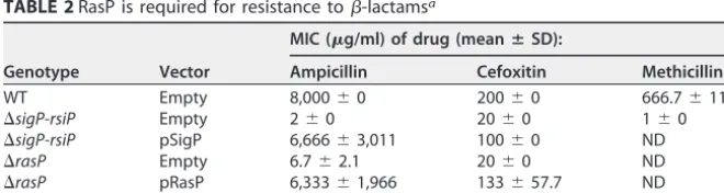 TABLE 1 �sigP-rsiP mutant is more sensitive to �-lactams than wild type