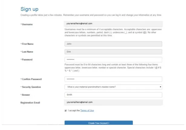 FIGURE 2: PCS SIGN UP SCREEN 