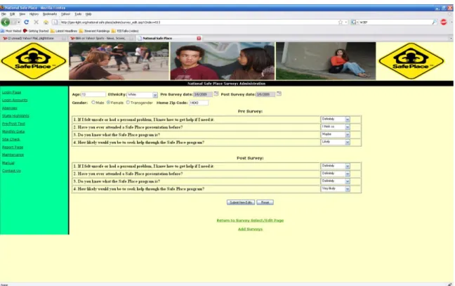 Figure 4: Pre/Post Test Survey Entry Screen 