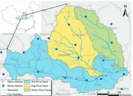 Fig. 1  Location of the WRB, and meteorological and hydrological stations used in this study