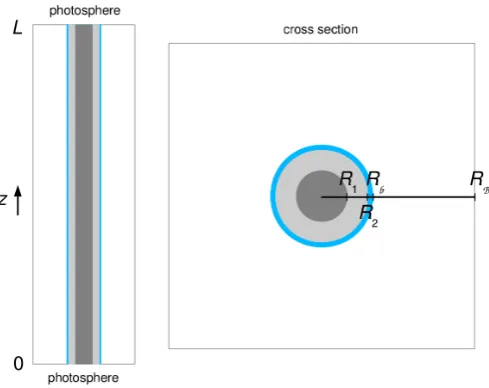 Fig. 1. Schematic of a straightened coronal loop in thethe distance from the initial loop axis to the edge of the envelope)