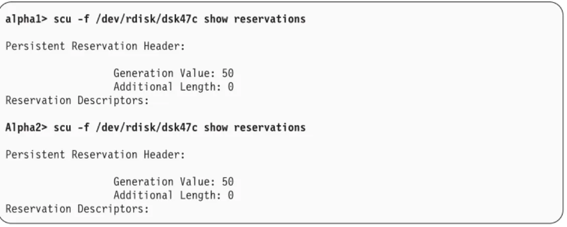 Figure 27. Example of the scu command to show persistent reserves