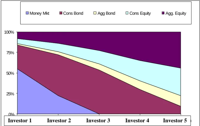 Figure 5:  Asset Allocation Using MVO for Five Hypothetical Investors 