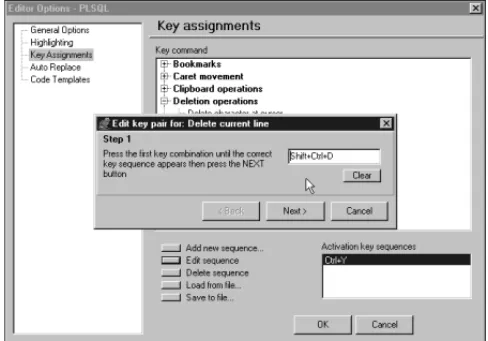 FIGURE 3.11 Adding shortcut keystroke assignments in TOAD.