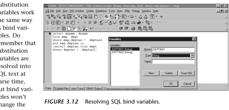 FIGURE 3.12 Resolving SQL bind variables.