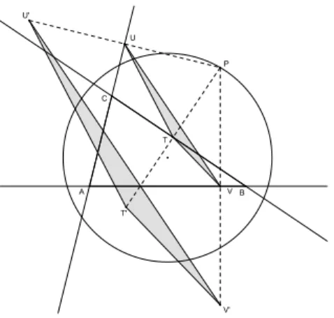Figure 3. Affine generalization of the theorem of Gergonne – reflection affine transformation in the Theorem 2.4 gradually by its specific examples, we show a geometrical application and obtain: