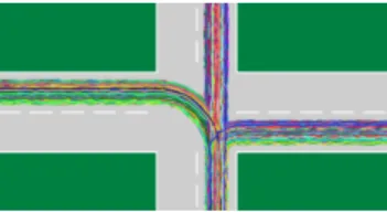 Fig. 4. Visualization of simulated trajectories on a three-way intersection.