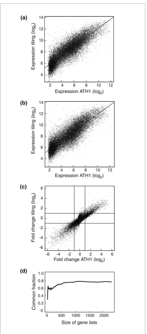 Figure 1Comparison of expression estimates on tiling and ATH1 array platforms(c) inflorescences