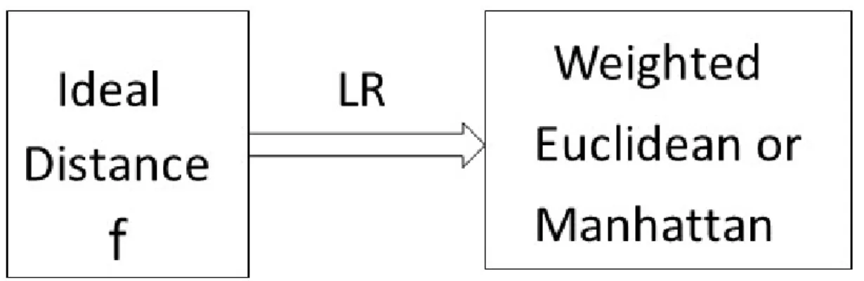 Figure 3.1: Using Ideal Distance to get Weighted Distance Function
