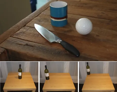 Figure 1: Example Scenes of objects with a variety of (top) haz-ardous properties (e.g