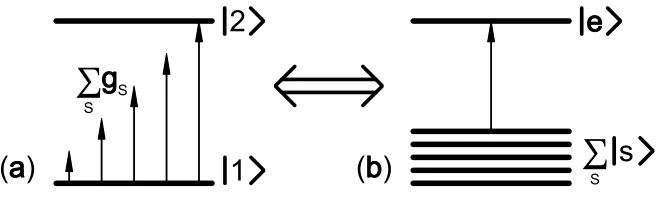 Figure 2.1: (a) The two-level atom interacting with a set of electromagnetic ﬁeld