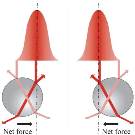 Figure 1.1: A dielectric particle in a Gaussian laser beam. Light reected and