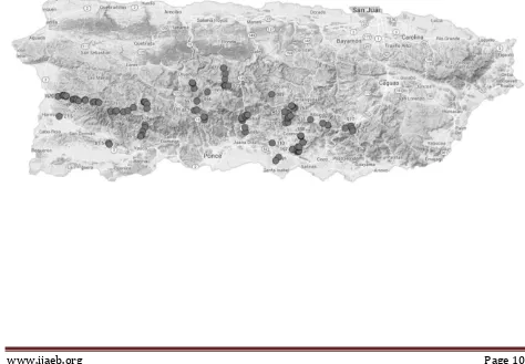 Figure 1.Topographical map with Carica papaya collection sites made during samplings at 