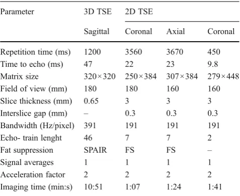 Table 1 Parameters for MR imaging sequences