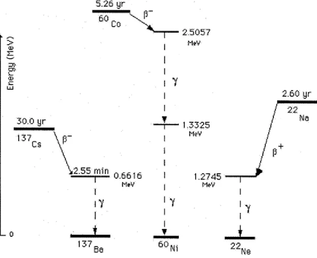 Figure 2. Principal Decay Modes of Cesium 137, Cobalt 60, and Sodium 22. 