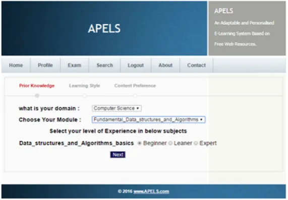 Fig. 8 A screenshot of a user filling the domain selection and a module in the prior knowledge page