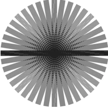 Fig. 1 Illustration of BLADE k-space data acquisition. Each bladecontains 19 phase-encoding lines (turbo factor 19)