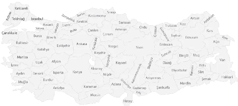 Figure F1. Location and Names of Provinces in Turkey