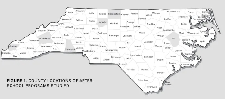 FIGURE 1. COUNTY LOCATIONS OF AFTER- AFTER-SCHOOL PROGRAMS STUDIED