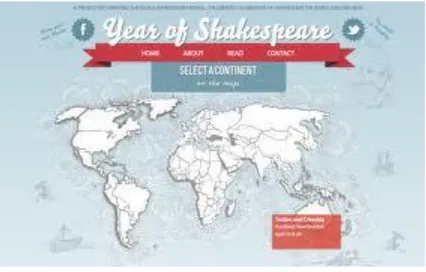 Fig x: The Year of Shakespeare website with its global map indicating the continent and 