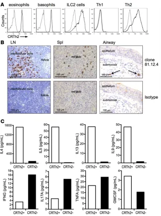 Figure 1. CRTh2 is expressed on human type-2 immune cells and CRTh2+ memory CD4+ T cells are the major produc-ers of CD4+ T cell–derived Th2 cytokines