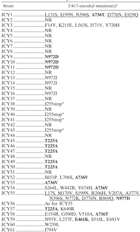 TABLE 6. Mutations encoded by nonfunctional TAC1 alleles afterrandom mutagenesis of TAC1-1
