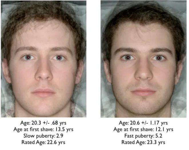 Figure 6-3: Composite faces made from ten slowest (left) and ten fastest (right) developing men.