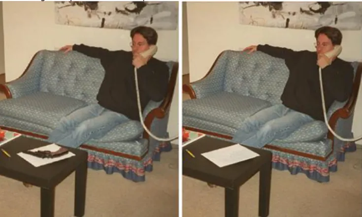 Figure 1.  Left is original image. Image on right has been altered to remove weapon                   from table