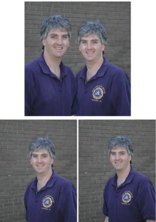 Figure 2.  Top image has been created by altering bottom left image and compositing it                    with the bottom right image