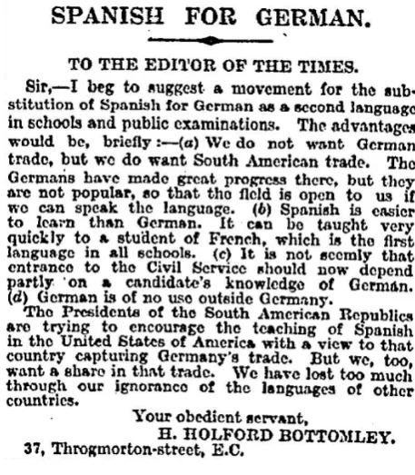 Fig. 6: Letter to the editor, The Times, 1915. 70