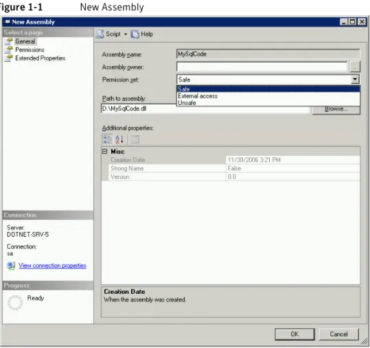Figure 1-1 shows an example of an assembly named mysqlcode.dll that is  deployed in the SQL Server 2005 database, using Management Studio: