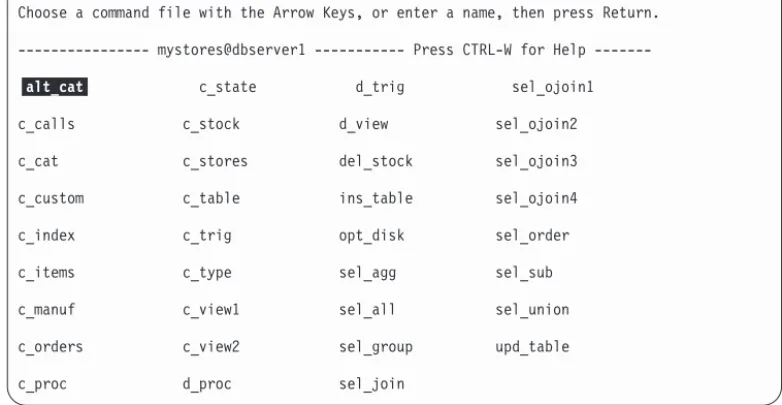 Figure 2-1. The CHOOSE screen listing current .sql files