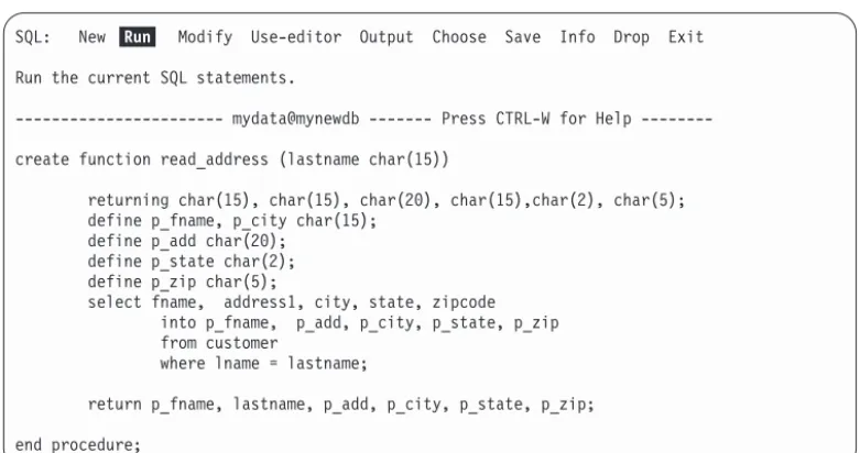 Figure 2-2. Displaying the text of an SPL routine on the SQL menu