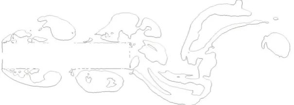 Figure 12. Contour of Q = 0.1ms-1 along the mid-span plane  at Ur = 2.83. 