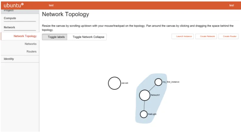 Figure 3.5: Dashboard View of Tenant1 User 2 Network Topology
