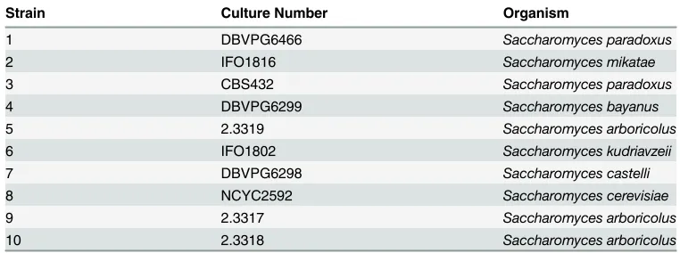 Table 1. Strain number and names of Saccharomyces spp. used in the study.