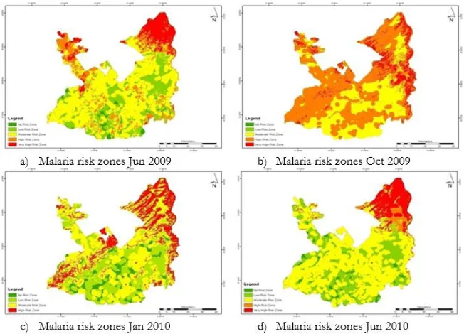 Fig. 3:  Malaria risk zonation maps of Rawalpindi District 