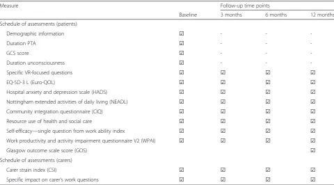Table 1 Schedule of assessments for patients and carers
