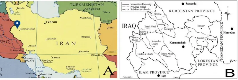 Fig. 1: Map of Iran, showing the location of the Kermanshah Province in western country (A)