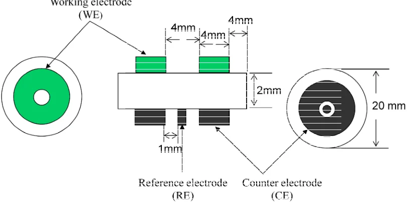 Fig. 2.2 Schematic graph of the threeSchematic graph of the three-electrode geometryelectrode geometry