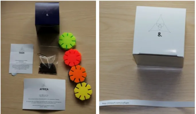 Figure   4   Creativity   Bento   box   6   contained   a   set   of   Octons   toys,   tea   and   a   new   task,   while   box   eight   only   contained   